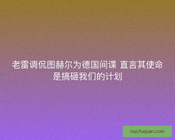 老雷调侃图赫尔为德国间谍 直言其使命是搞砸我们的计划